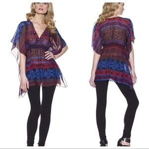 Hale Bob Silk Chiffon V-Neck Tunic Top Jeweled M